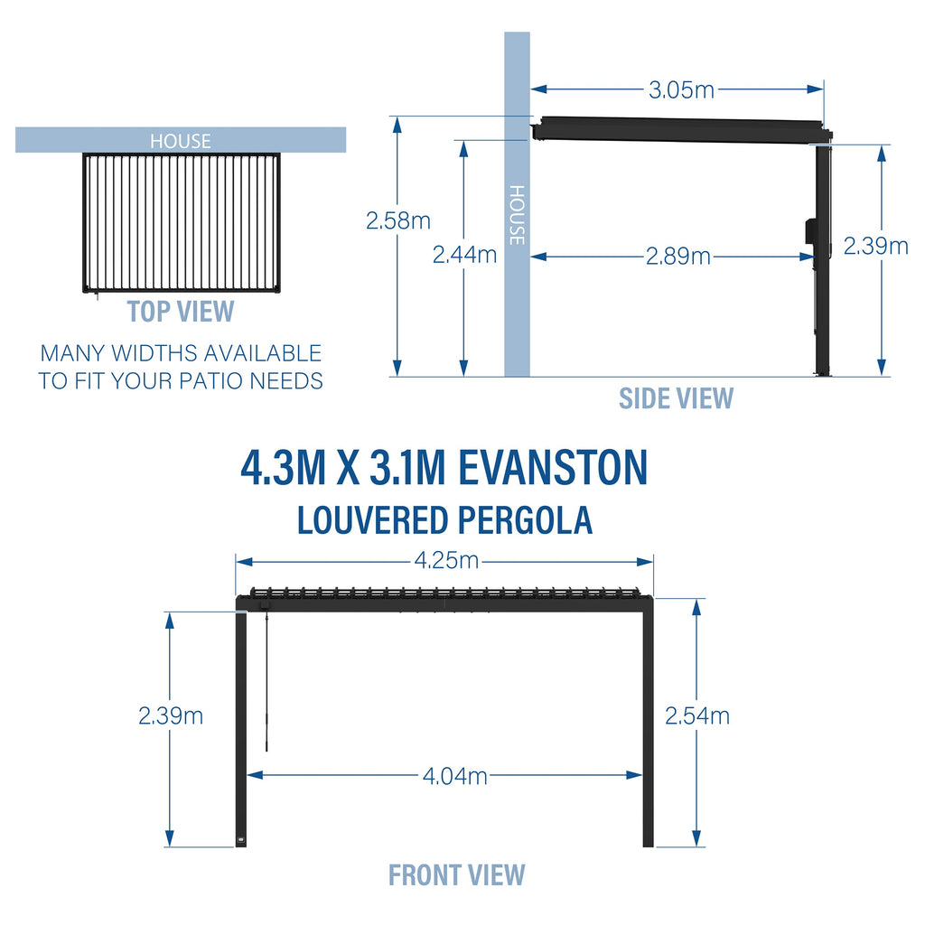 4.3m x 3.1m (14ft x 10ft) Evanston Wall Mounted Louvered Pergola