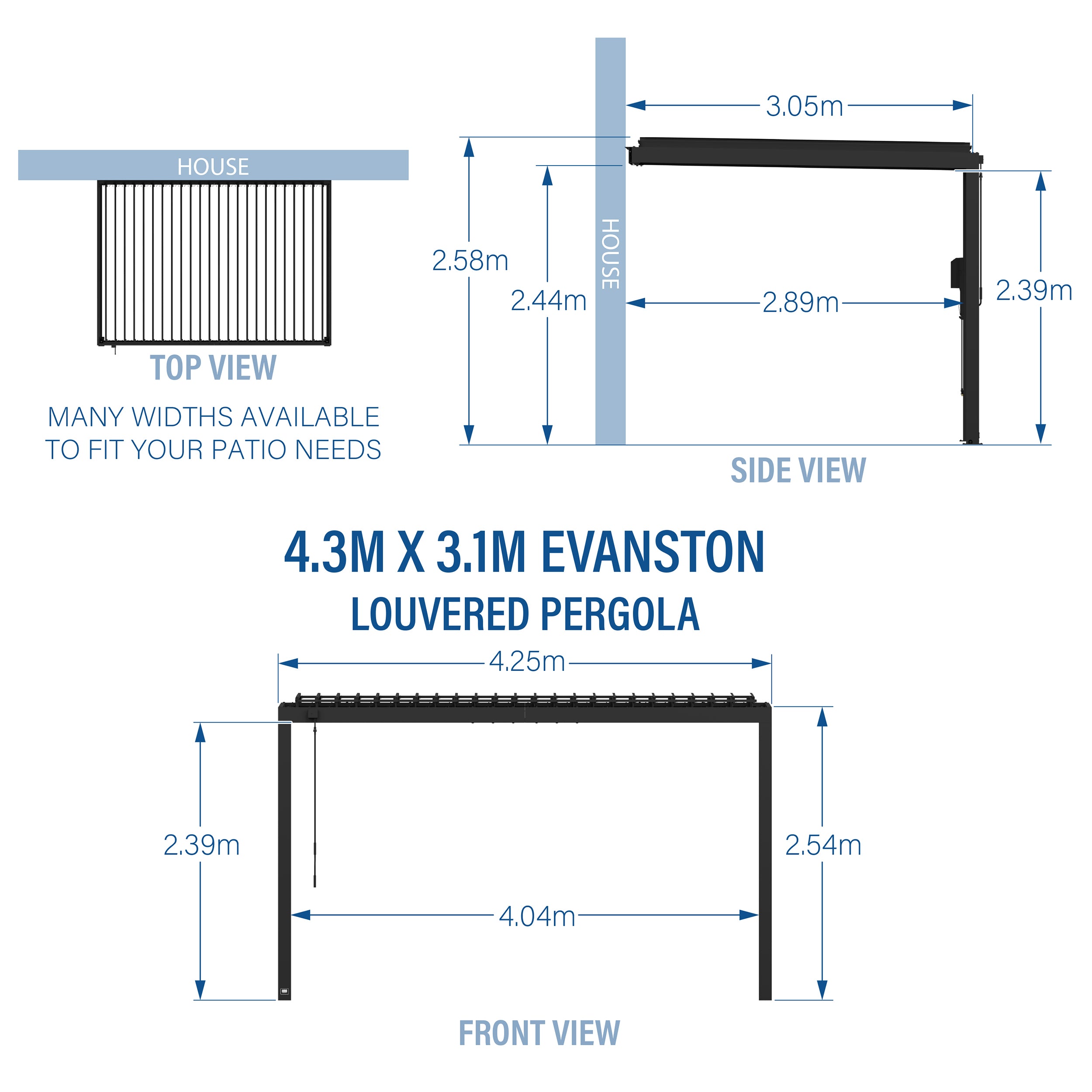 4.3m x 3.1m (14ft x 10ft) Evanston Wall Mounted Louvered Pergola