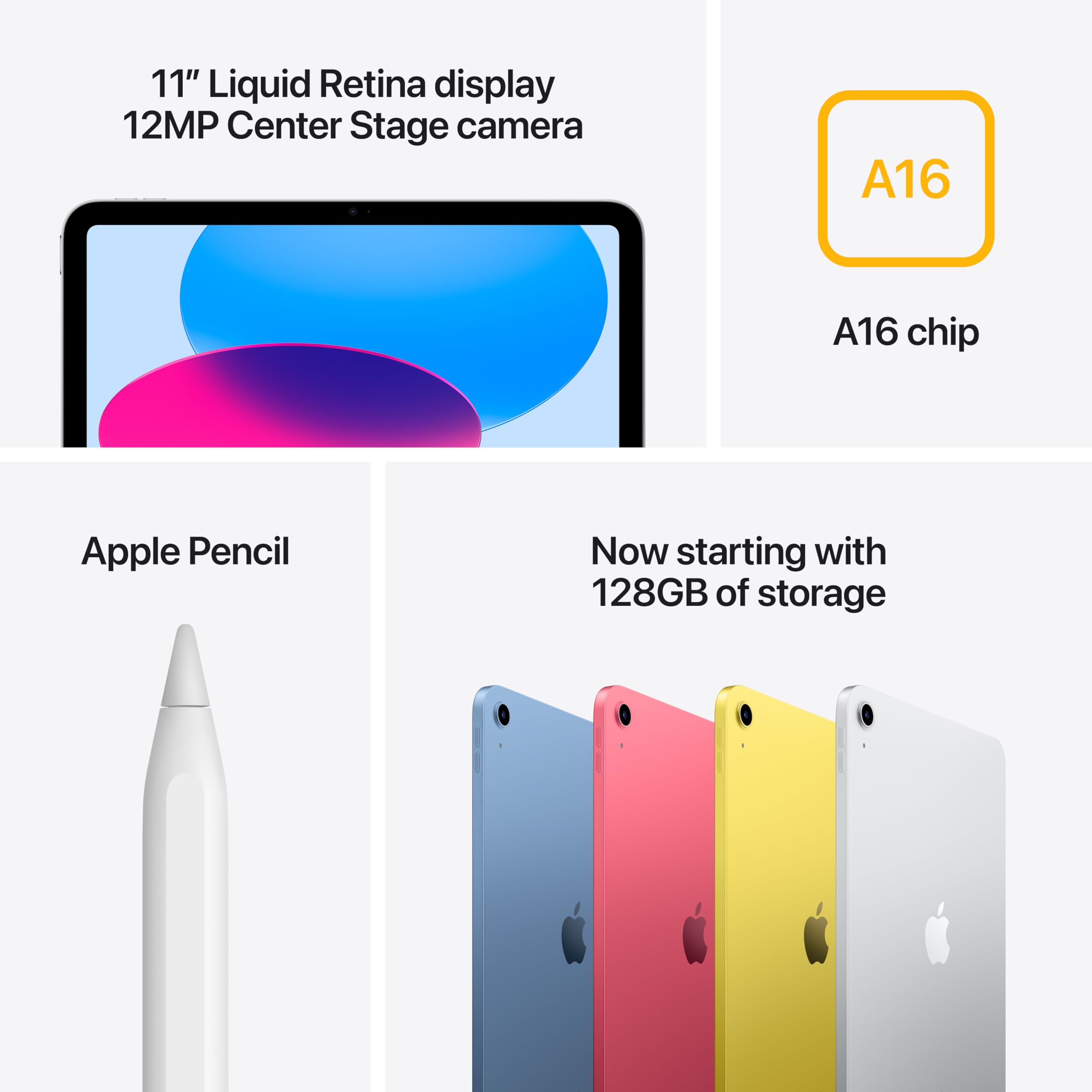 Apple iPad 11-inch: A16 chip, 11-inch Model, Liquid Retina Display, 256GB, Wi-Fi 6