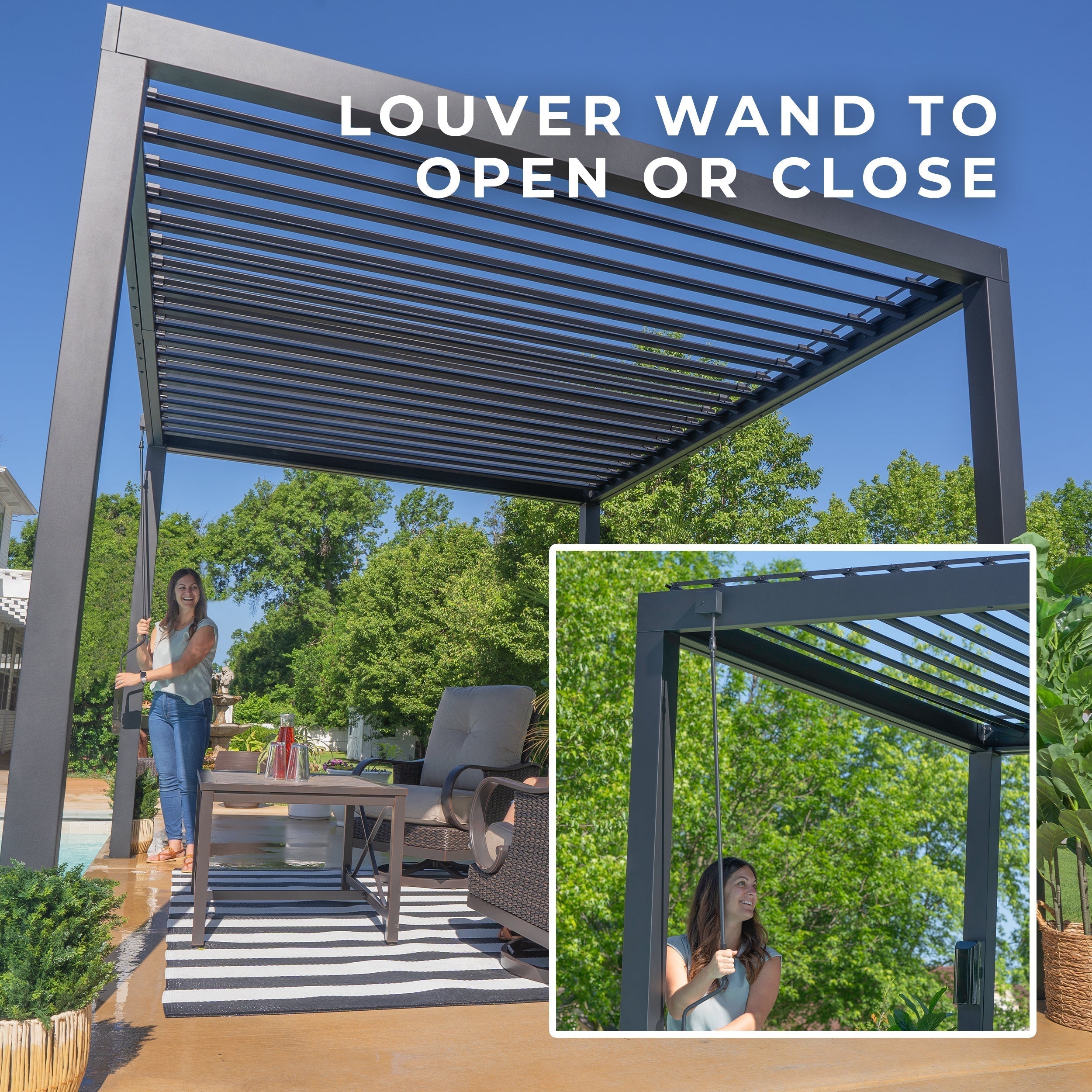 3.6m x 3.0m (12ft x 10ft) Sarasota Steel Louvered Pergola