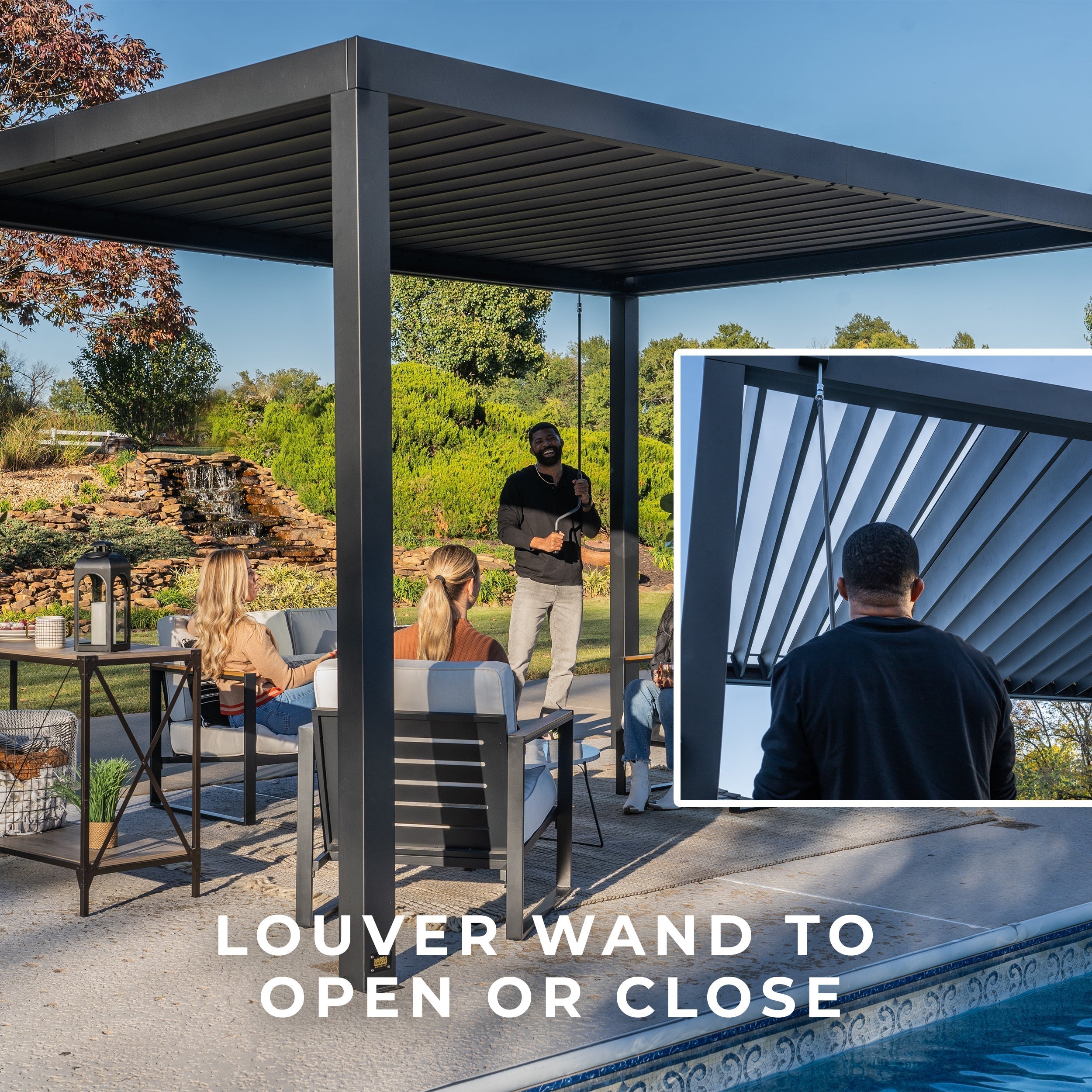 4.9m x 3.0m (16ft x 10ft) Sarasota Steel Louvered Pergola