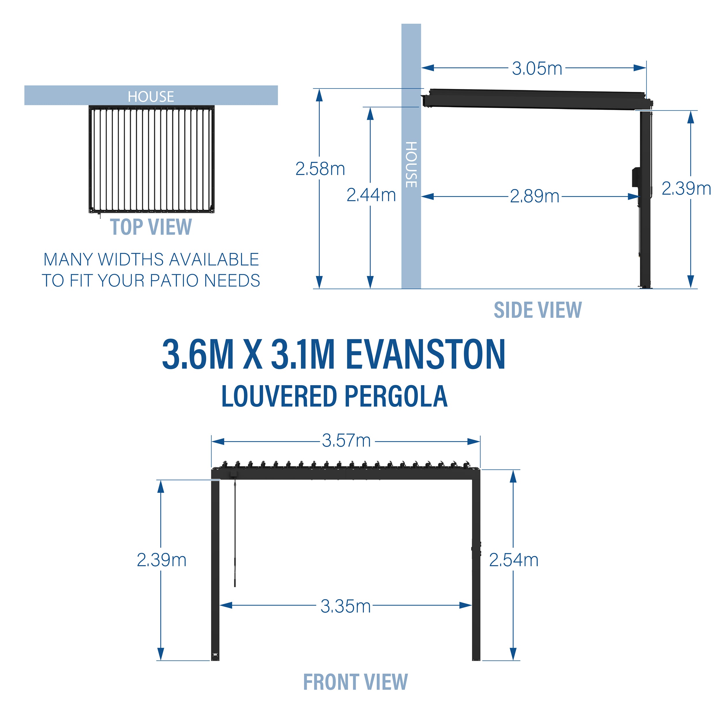 3.6m x 3.1m (12ft x 10ft) Evanston Wall Mounted Louvered Pergola