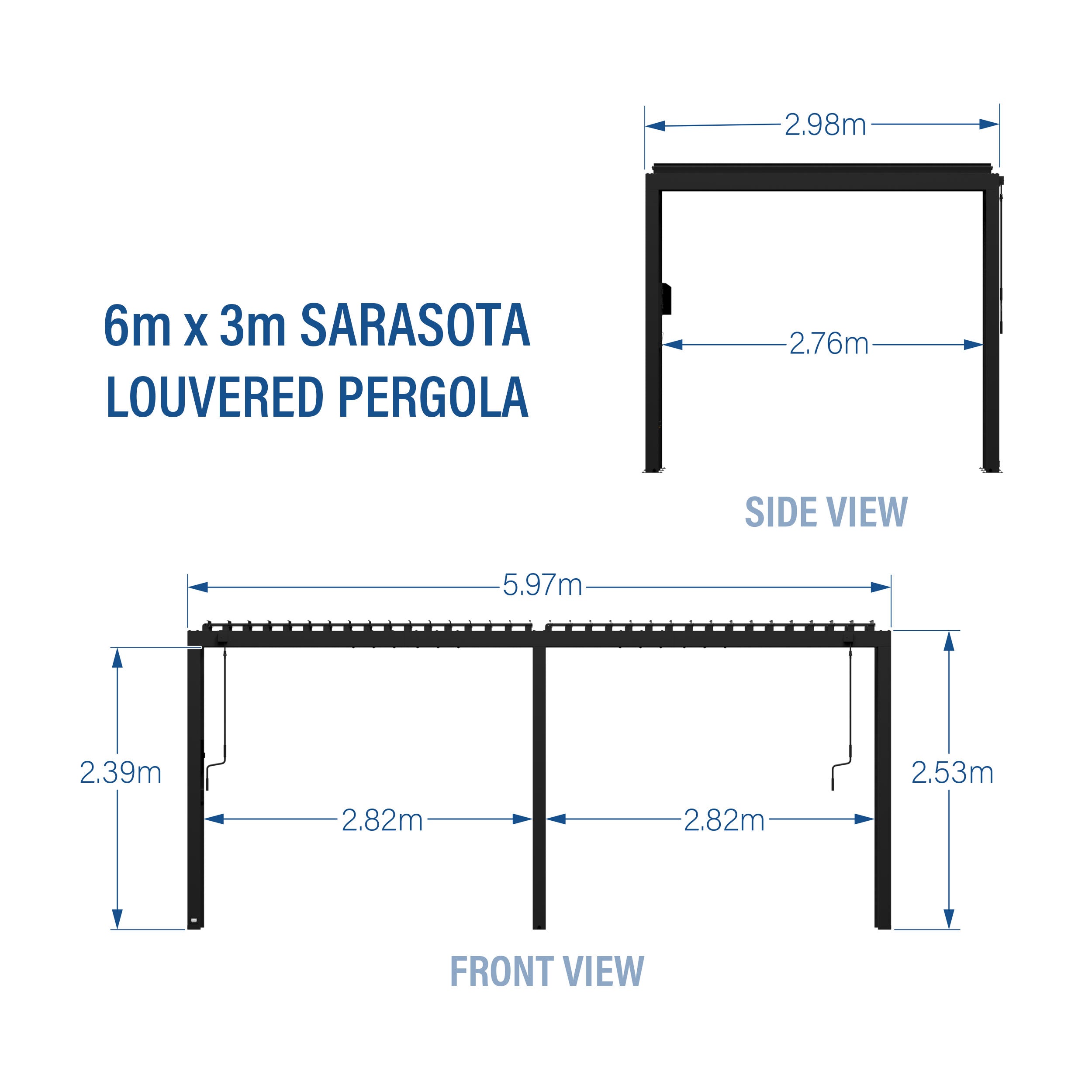 6.0m x 3.0m (20ft x 10ft) Sarasota Steel Louvered Pergola