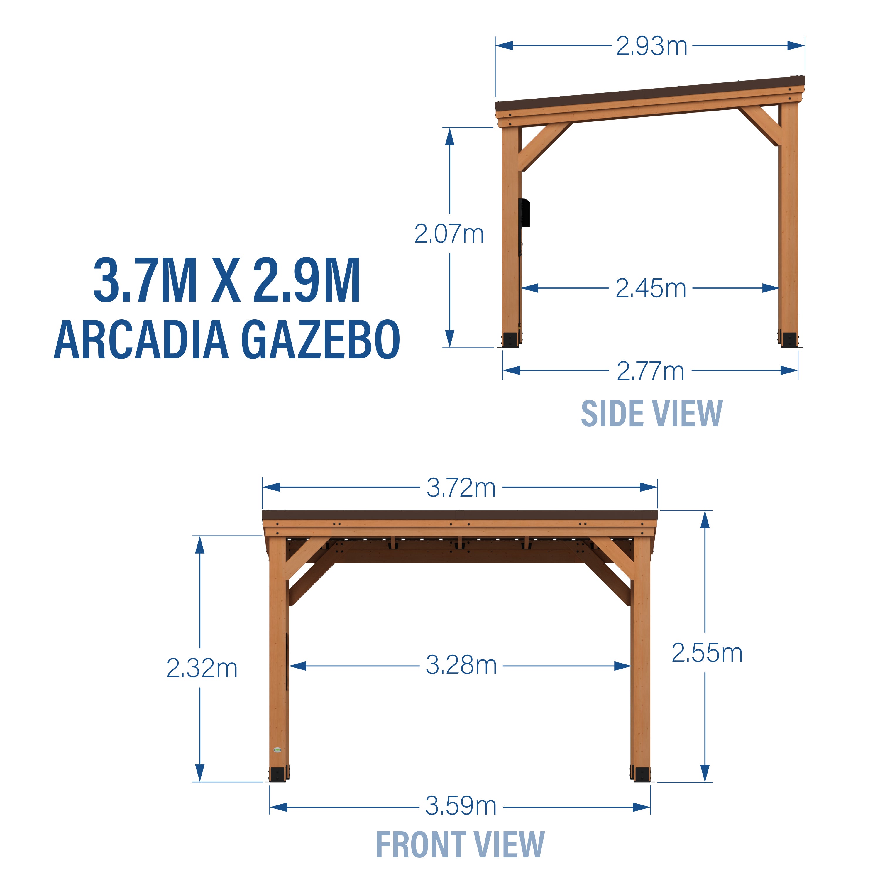 3.7m X 2.9m (12ft x 9.5ft) Arcadia Gazebo