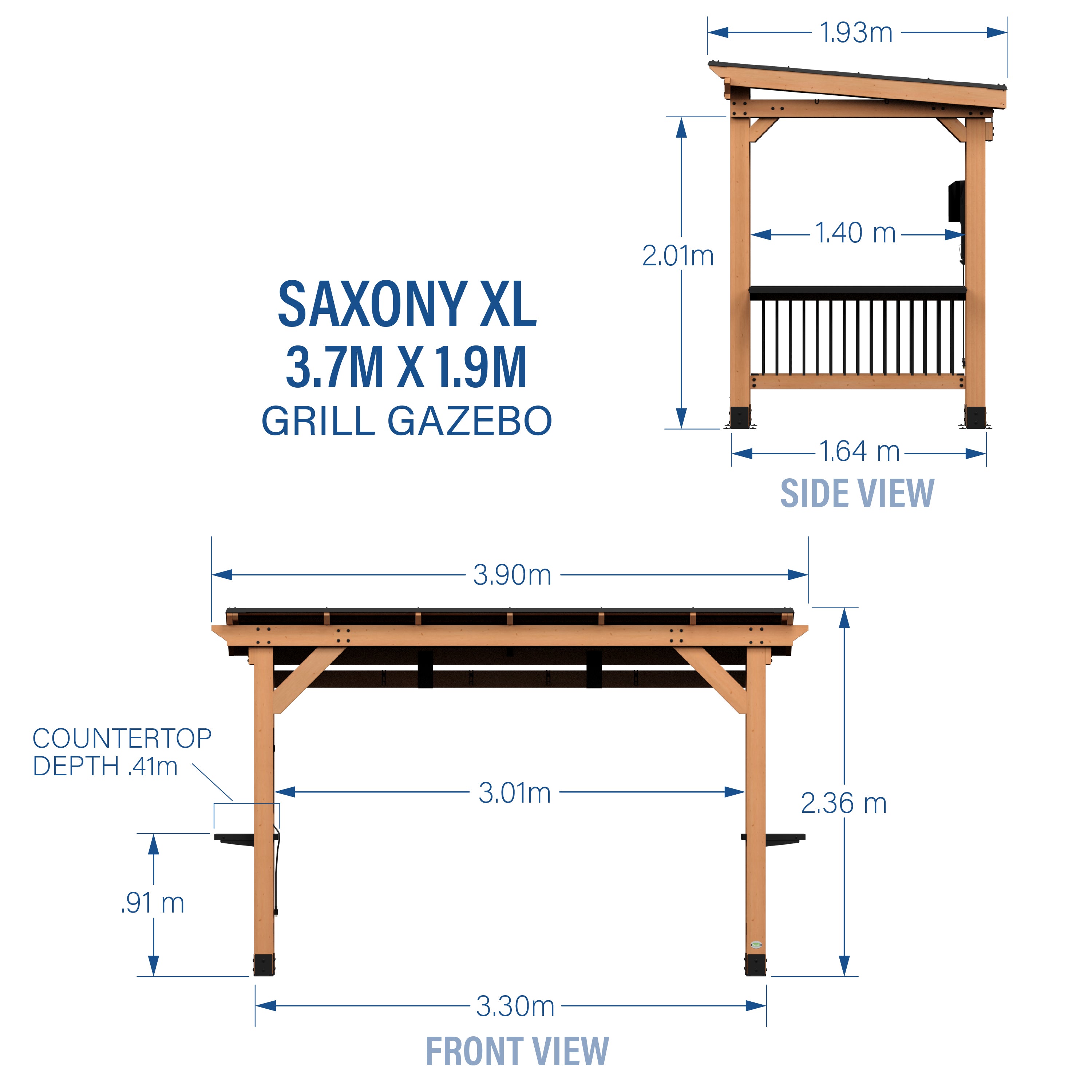 3.9m x 1.9m (13ft x 6ft) Saxony XL Grill/BBQ Gazebo