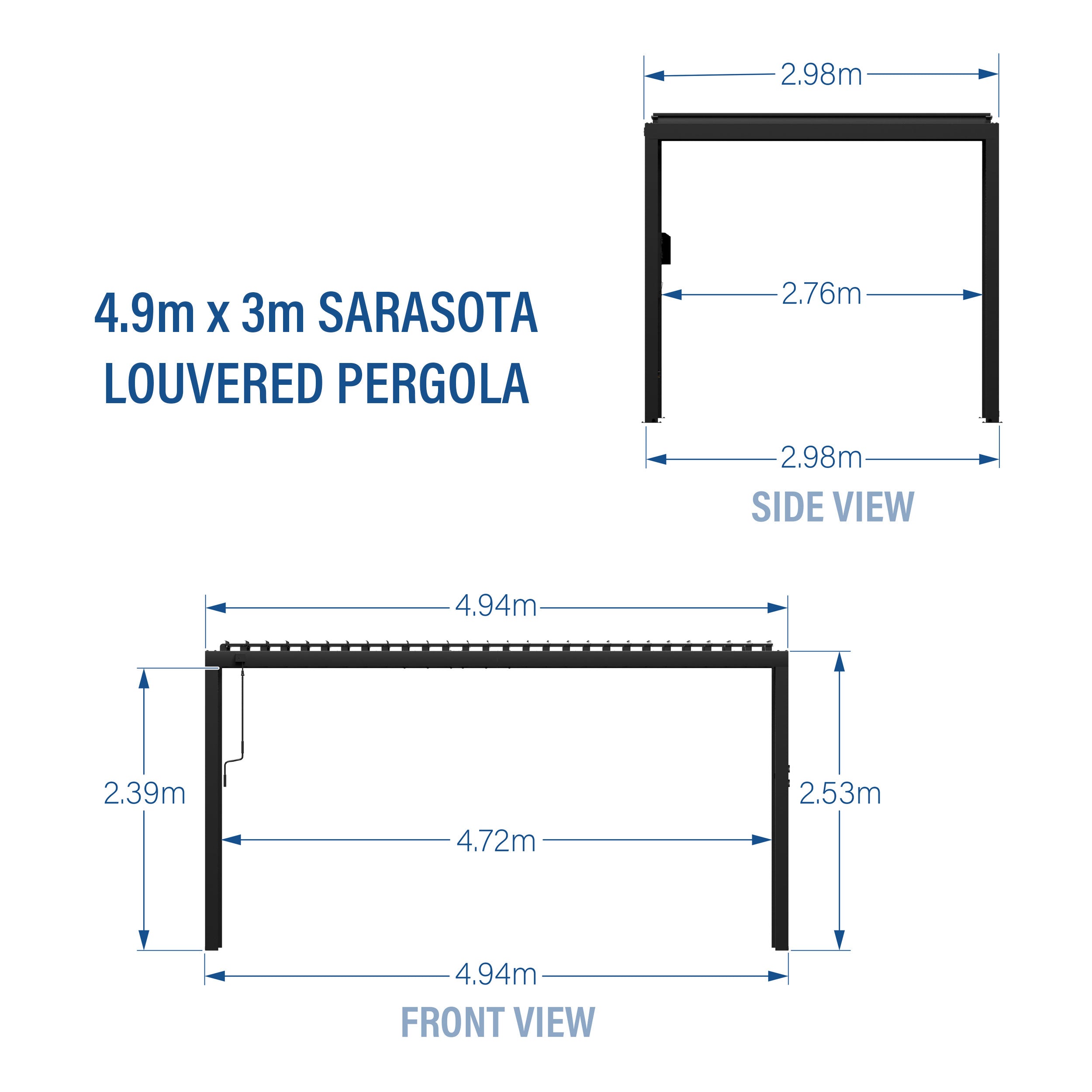 4.9m x 3.0m (16ft x 10ft) Sarasota Steel Louvered Pergola