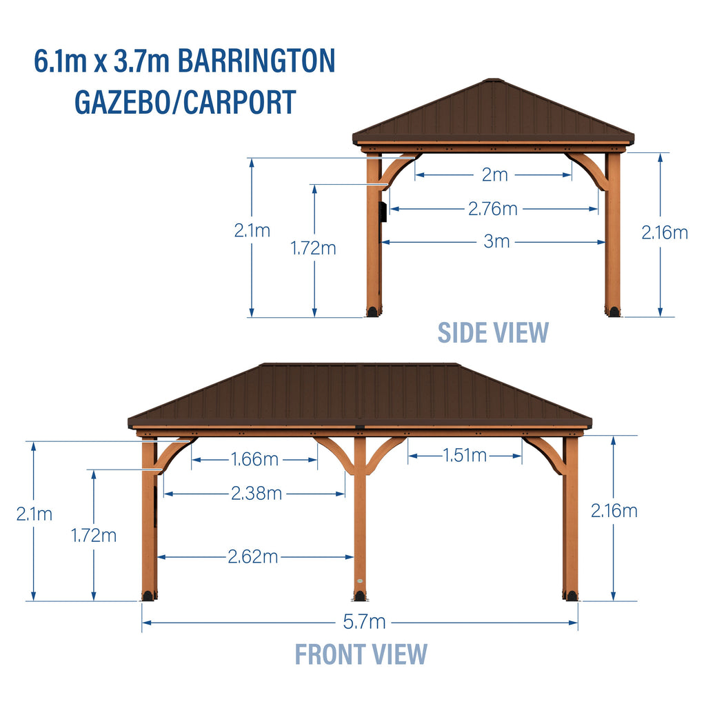 6.1m x 3.7m (20ft x 12ft) Barrington Gazebo/Carport