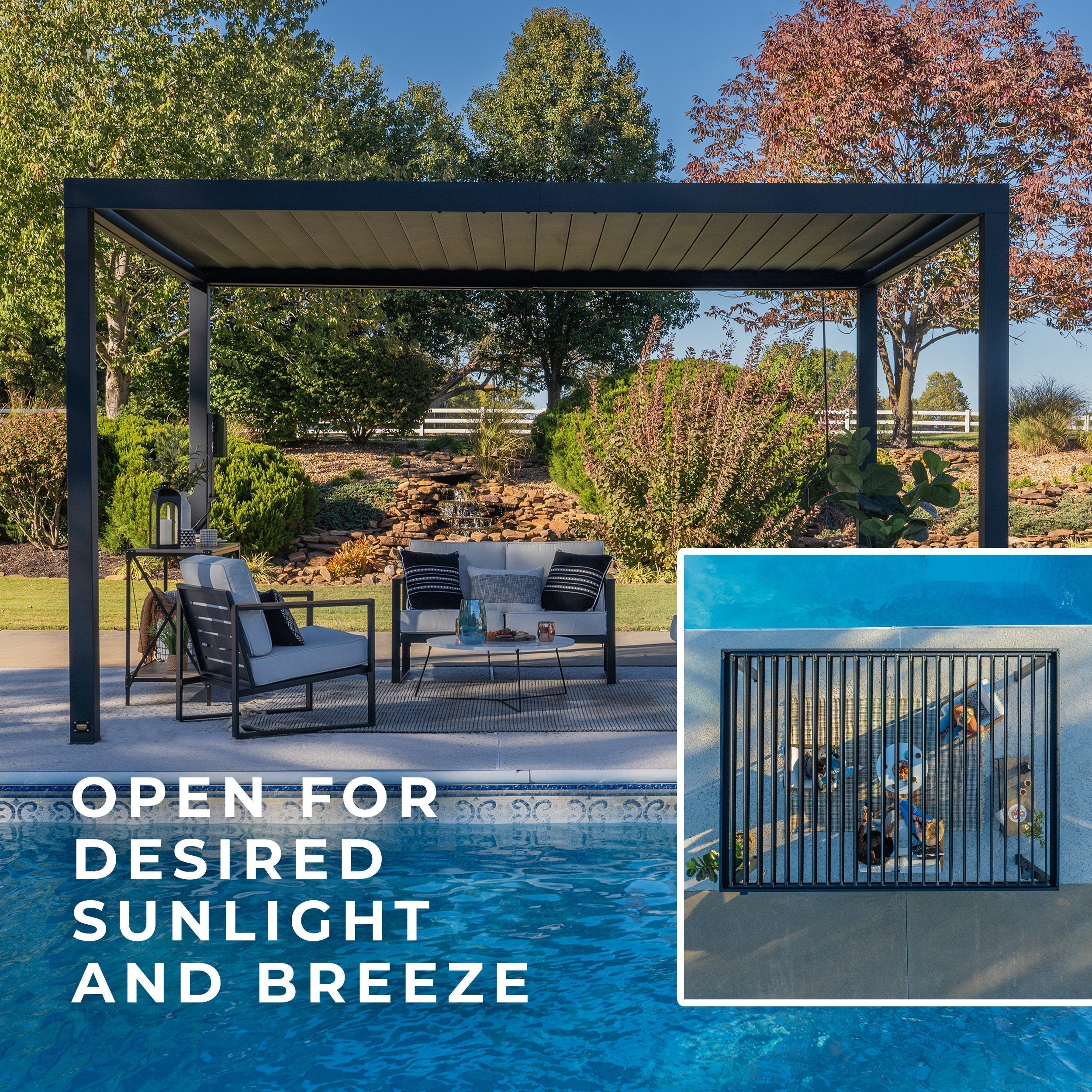 4.3m x 3.0m (14ft x 10ft) Sarasota Steel Louvered Pergola
