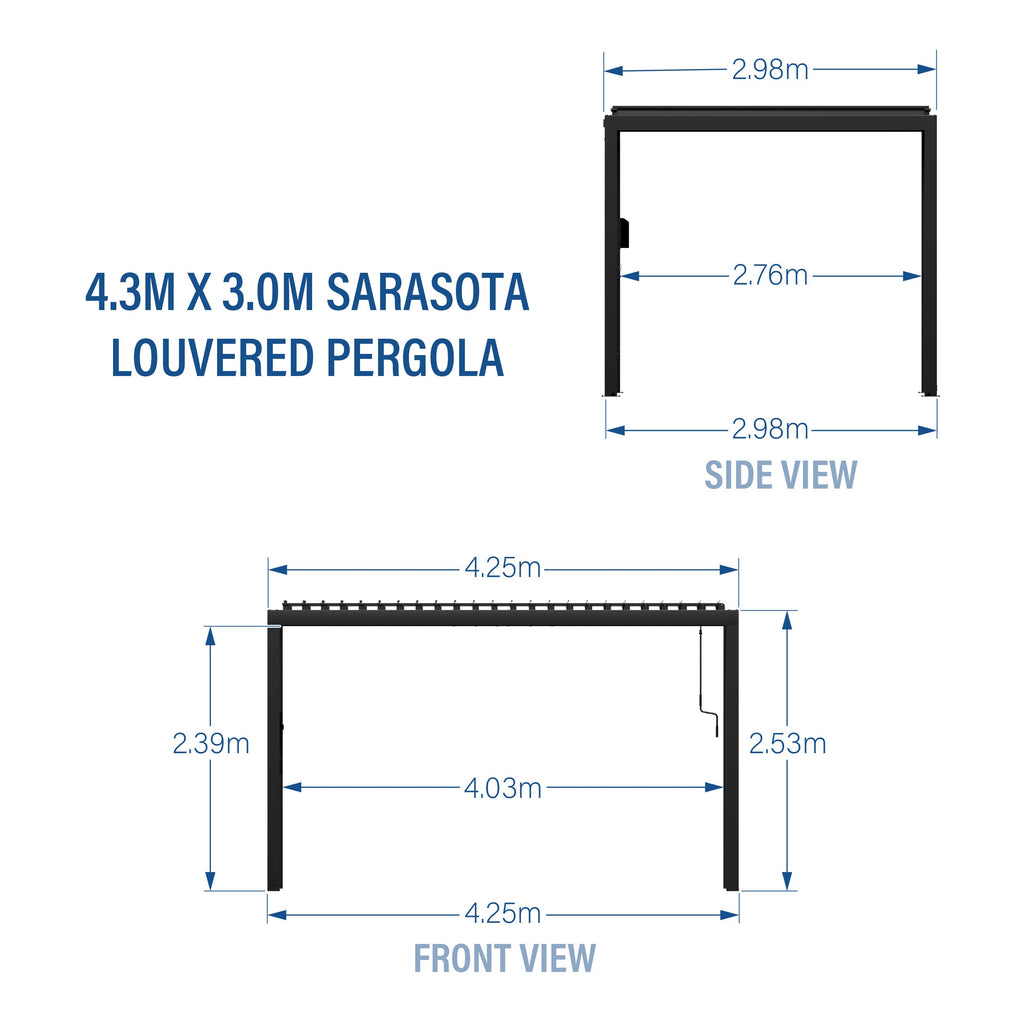 4.3m x 3.0m (14ft x 10ft) Sarasota Steel Louvered Pergola